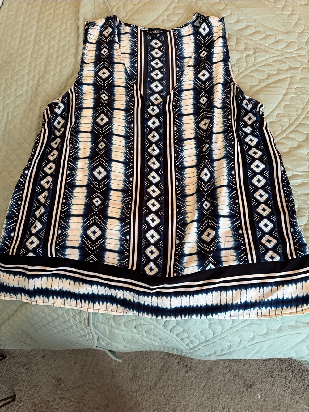 Liverpool Navy and White Patterned Sleeveless silky top